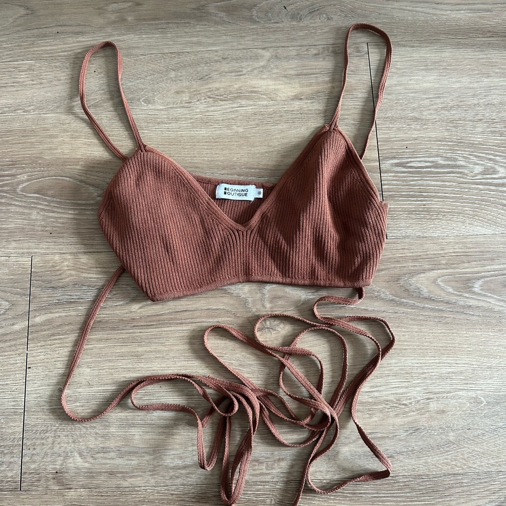 Beginning Boutique Rust Ribbed Bralette